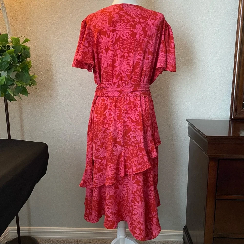 Sofia by Sofia Vergara Asymmetrical Pink Floral ruffle short sleeve dress - Picture 6 of 11